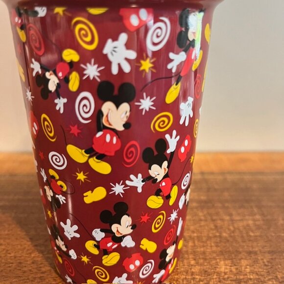 The Disney Store 12oz Mickey Mouse All Over Maroon Travel Mug Cup with Lid - Picture 2 of 8